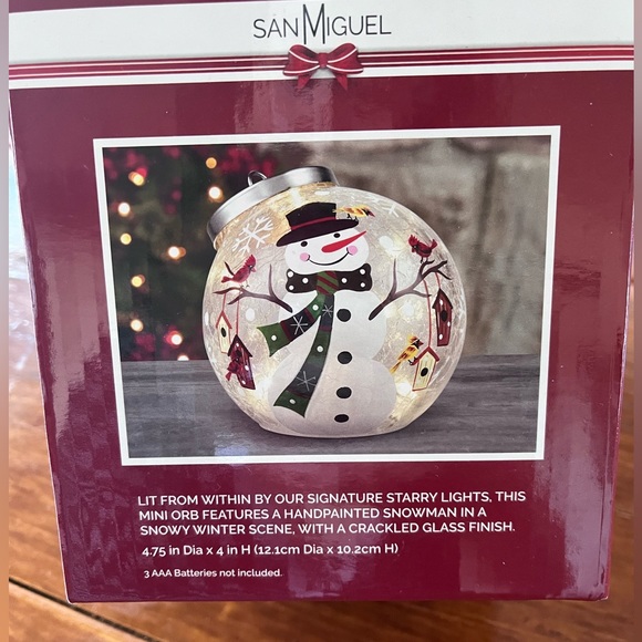 NIB Mini-Orb Hand-painted Snowman with Crackled Glass Finish Ornament - Picture 3 of 10